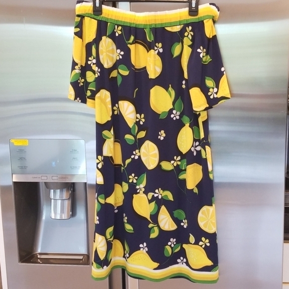 💕TRINA TURK Lemon-Print Off-Shoulder Shift Dress - Picture 7 of 8